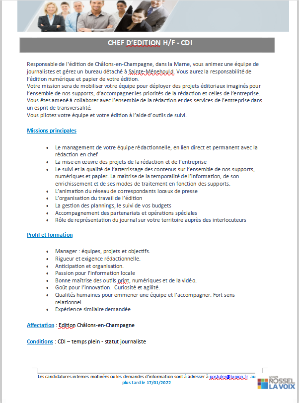 📢📢📢 La rédaction de @UnionArdennais cherche un chef d'édition à #ChâlonsEnChampagne dans la #Marne. Envoyez votre candidature à postuler@lunion.fr #PQR #Job #presse #journaliste