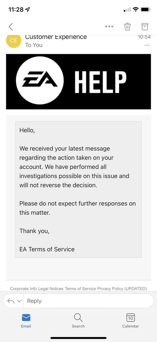 IanShort79's tweet photo. When your 7 year old sells a couple of players to his cousins for 50k and @EASPORTS then ban him from FIFA. No warning just a ban and when you politely request speaking to a customer service manager this is what you get. Clearly we punish rather than educate 7 year olds. https://t.co/43nSOazOrI