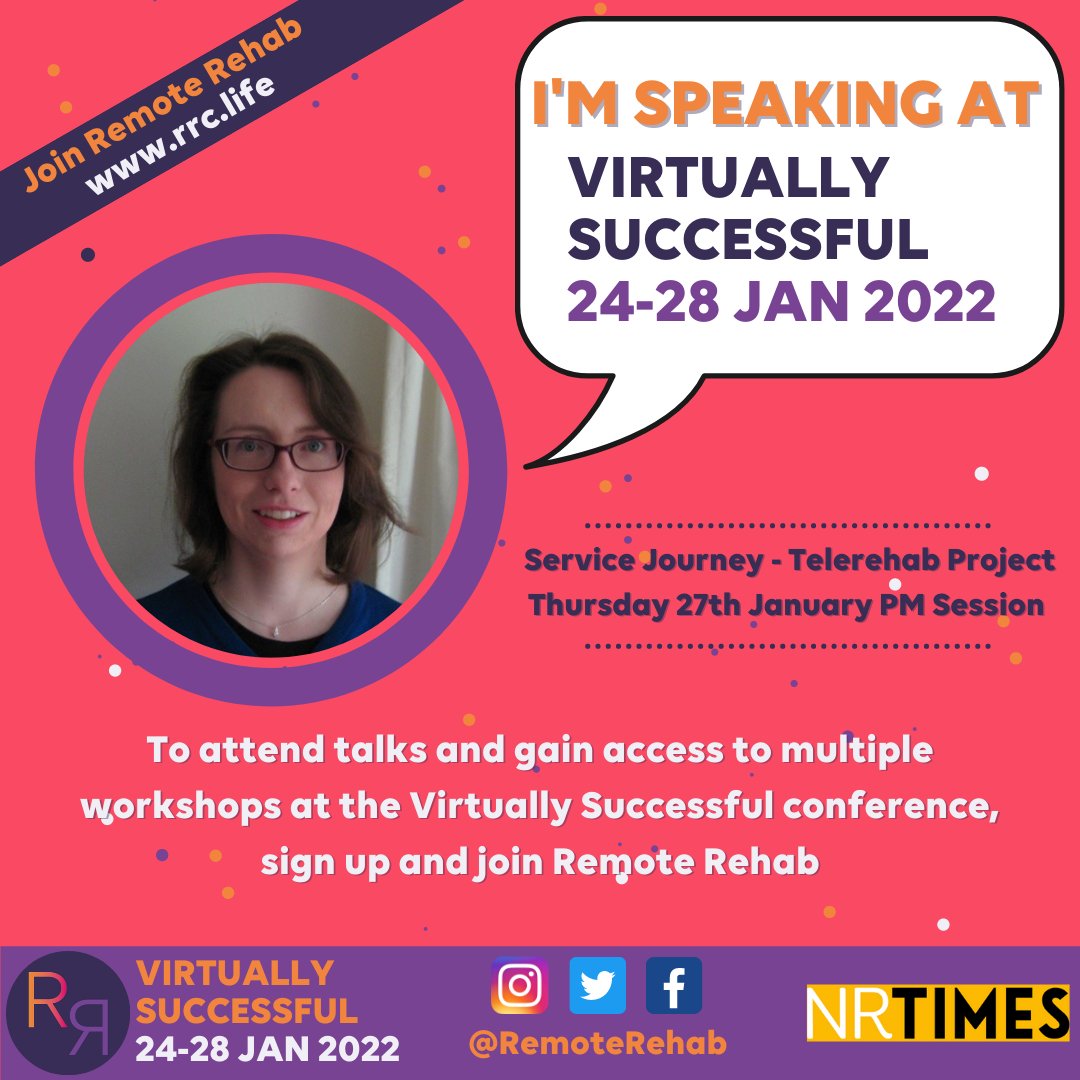 Sarah and Jenny will be talking about the Telerehab Project at the Virtually Successful Remote Rehab Conference on 27th January - get your tickets now! @RemoteRehab