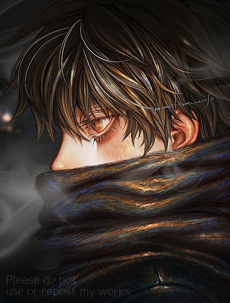 1boy solo male focus scarf brown hair watermark artist name  illustration images