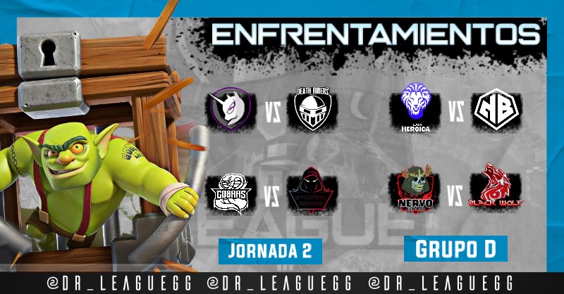 DR League (@dr_leaguegg) on Twitter photo ¡Enfrentamientos! #DR_LEAGUE
Enfrentamientos interesantes se viviran en esta jornada en el ultimo grupo.
<a href="/DarkPrincessCR/">Dark Princess CR 👑👑</a>🆚<a href="/DeathRidersGG/">Death Riders eSports</a>
<a href="/cobras_tm/">Cobras™</a>🆚<a href="/EvolutioEsports/">Evolution Esports</a>
@Heroica_team🆚<a href="/nobraincr/">NoBrain Gaming ❁</a>
<a href="/NervoeSports/">Nervo eSports</a>🆚@BlackWolfOfi
¿Quienes conseguiran 2 victorias seguidas? ¡Enfrentamientos! #DR_LEAGUE
Enfrentamientos interesantes se viviran en esta jornada en el ultimo grupo.
<a href="/DarkPrincessCR/">Dark Princess CR 👑👑</a>🆚<a href="/DeathRidersGG/">Death Riders eSports</a>
<a href="/cobras_tm/">Cobras™</a>🆚<a href="/EvolutioEsports/">Evolution Esports</a>
@Heroica_team🆚<a href="/nobraincr/">NoBrain Gaming ❁</a>
<a href="/NervoeSports/">Nervo eSports</a>🆚@BlackWolfOfi
¿Quienes conseguiran 2 victorias seguidas?