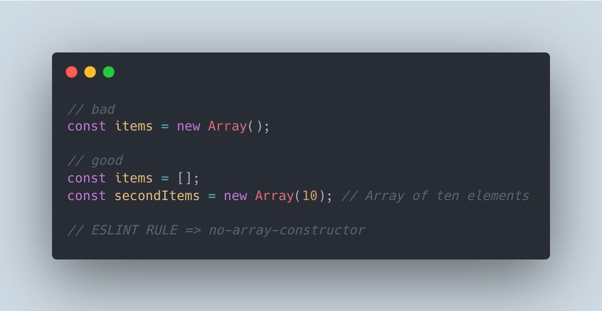 Pavel_FFP's tweet image. Hi there ✋, Javascript tip of the day - 09

Use the literal syntax for empty array creation ✅
This can be accepted if you create a new array by giving the constructor a single numeric argument, the size.

#DailyJS, #CaParleDev, #100DaysOfCode, #javascriptdeveloper, #javascript