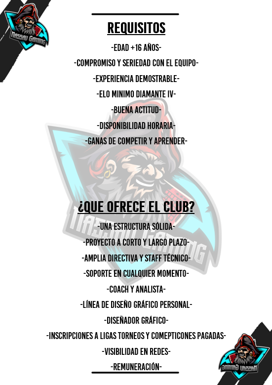 🔴🏴‍☠️Desde Nassau Gaming, abrimos los TryOuts (URGENTES) para la posición de TOP!! 🏴‍☠️🔴

Para más información o contáctanos al DM!! 📩