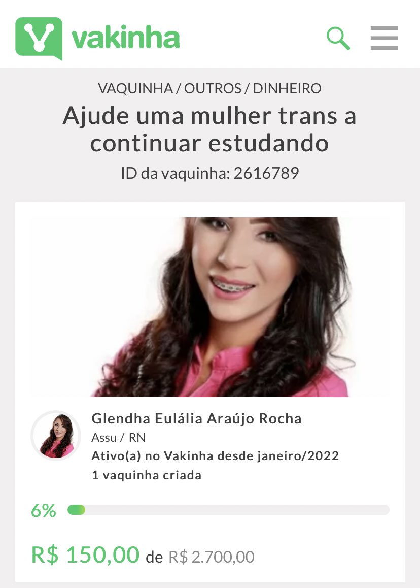 gendersoncosta's tweet photo. Oi gente! A Glendha Rocha é uma mulher trans formada em geografia pela UERN. Ela tá fazendo uma vakinha para conseguir arrecadar dinheiro e comprar um notebook que será usado para estudar para concursos. 

Bora ajudar contribuindo e compartilhando!

Link: https://t.co/GAmxPx40mt https://t.co/83j4mCJbGx