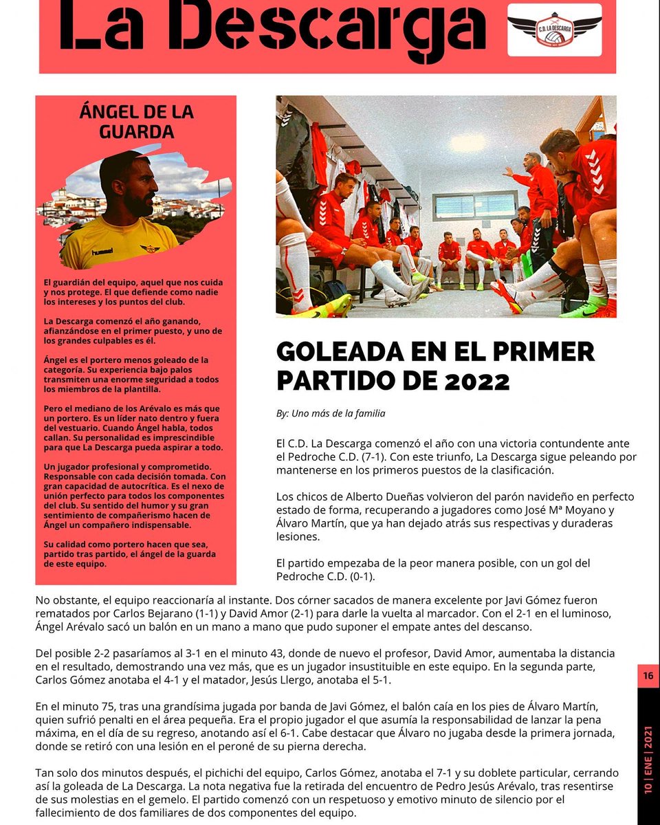 CD_LaDescarga's tweet photo. 🗞 El Semanal 🗞

✅ Victoria por 7-1 ante el @pedrochecd 

⚽️ Goles de Carlos Bejarano, David Amor (2), Carlos Gómez (2), Jesús Llergo y Álvaro Martín.

✍🏻 Ángel de la guarda … @angel1arevalo 

¡Gracias por el apoyo, afición! 

⚪️⚫️🔴
#todosjuntos #vamosdescarga #vivirenfamilia https://t.co/0t90Lt9VeM