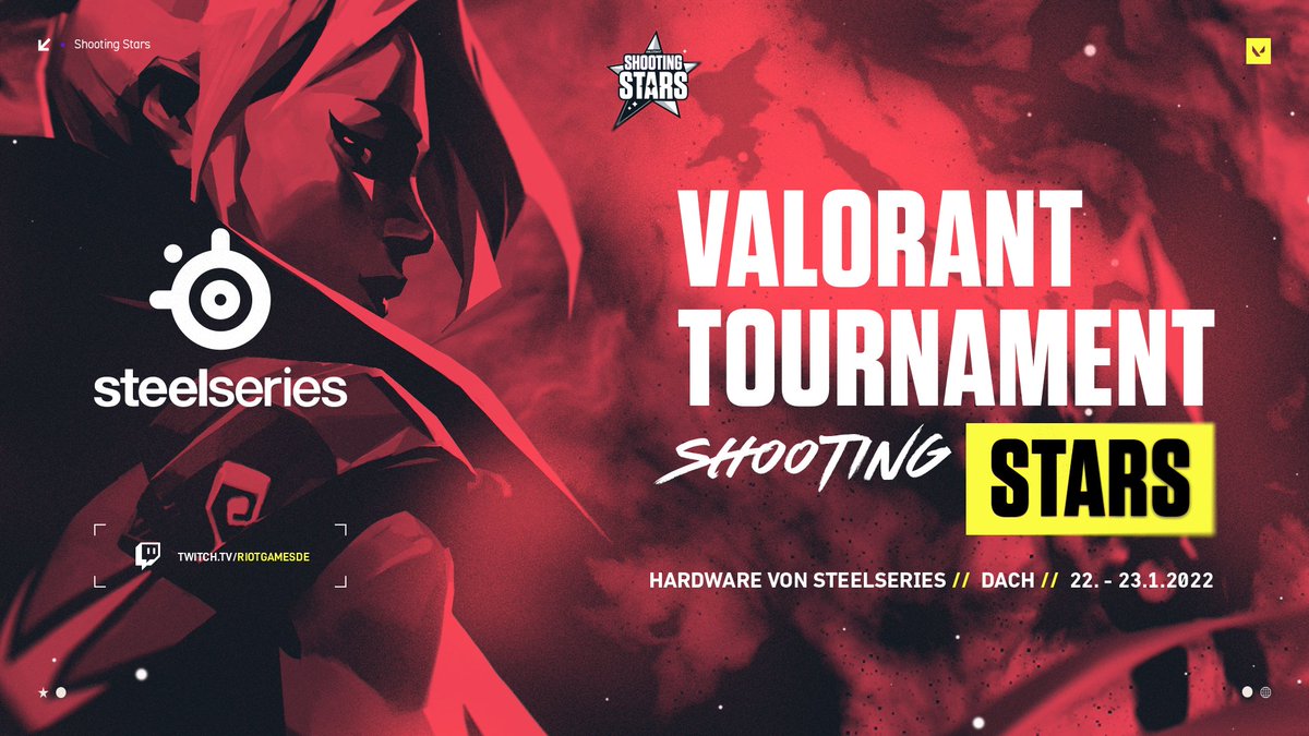 RCVolus's tweet photo. Werde gemeinsam mit deinem Team zu “Shooting Stars”, bei der zweiten Auflage unseres VALORANT Turniers am 22. & 23. Januar 2022. Das Turnier startet an beiden Tagen um 15 Uhr und wird organisiert durch die Riot Community Volunteers.
Anmeldeschluss 22. Januar 2022 um 14:30 Uhr. https://t.co/j6Wg4B30KW