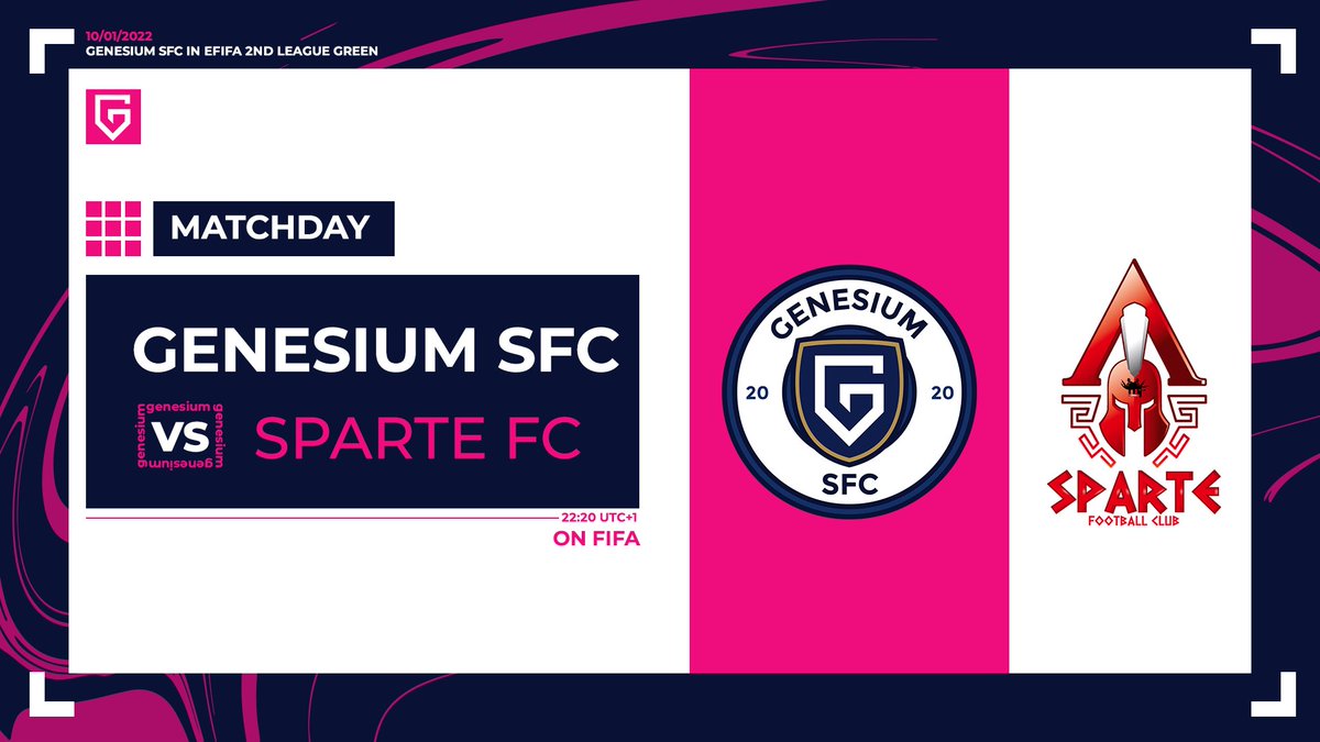 Ligue 2 🟢 - eFifa organisée par @EfifaOnline 🏆

Nouvelle saison, nouvelle compétition, nouvelle ambiance ⚽️✨

🗓️ Ce soir nous affrontons à 22H20 l'équipe <a href="/SparteFc/">Sparte FC</a>

Bon match à vous 🤝

<a href="/TeamGenesium/">Genesium 🌴</a> #WhereItBegins 👾