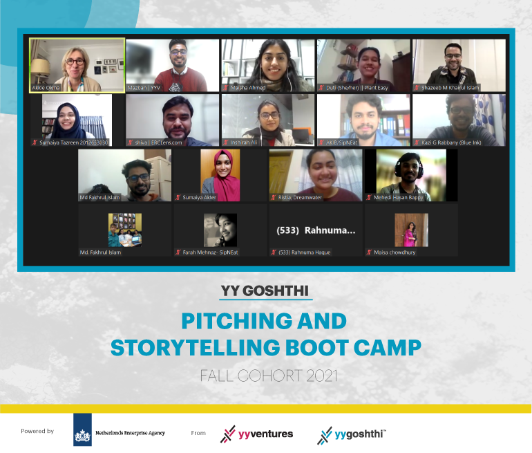 The first session of the Pitching &amp; Storytelling Boot Camp of YY Goshthi Fall 2021 Cohort was held virtually Yesterday, January 9, 2021. The session - Discover Your Possibilities, was facilitated by <a href="/OkmaAdvies/">akkie okma</a>, Technical Advisor, <a href="/yyventures/">YY Ventures</a>.

Learn more: incubator.yy.ventures