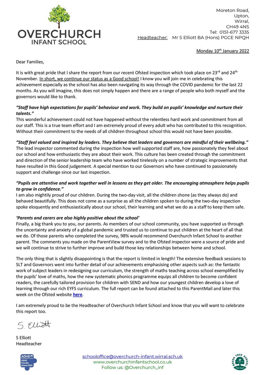Overchurch_Inf's tweet photo. Today we are delighted to be able to officially share our report following our @Ofstednews inspection on 23rd and 24th November 2021.
“Pupils are full of joy and enthusiasm for learning.” Extremely proud of all of our staff and children! 👏🏼 🎉 https://t.co/95HcRJqWGM