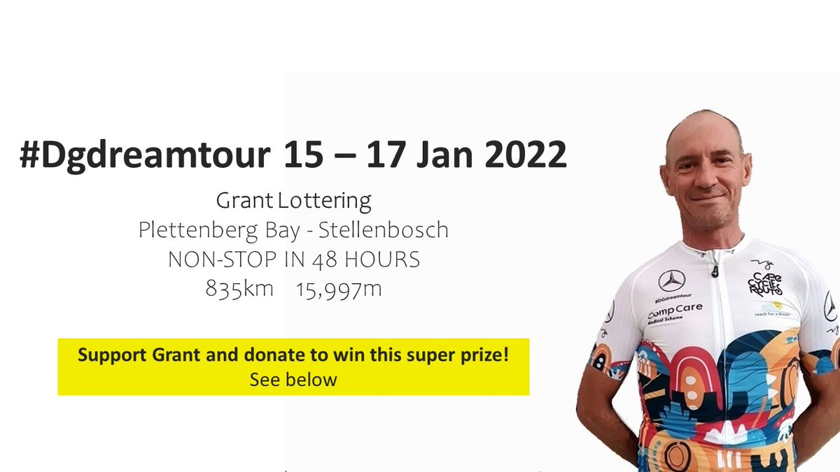 Reach For A Dream (@reachforadream) on Twitter photo Friend of the Foundation, <a href="/MGLottering/">GrantLottering</a> continue to make a difference in the lives of our dream children. The Im'possible Dream Tour starts this Saturday and will set off from Plettenberg Bay, finishing 48 hours later Cape Winelands in Stellenbosch on Monday, 17 January. Friend of the Foundation, <a href="/MGLottering/">GrantLottering</a> continue to make a difference in the lives of our dream children. The Im'possible Dream Tour starts this Saturday and will set off from Plettenberg Bay, finishing 48 hours later Cape Winelands in Stellenbosch on Monday, 17 January.