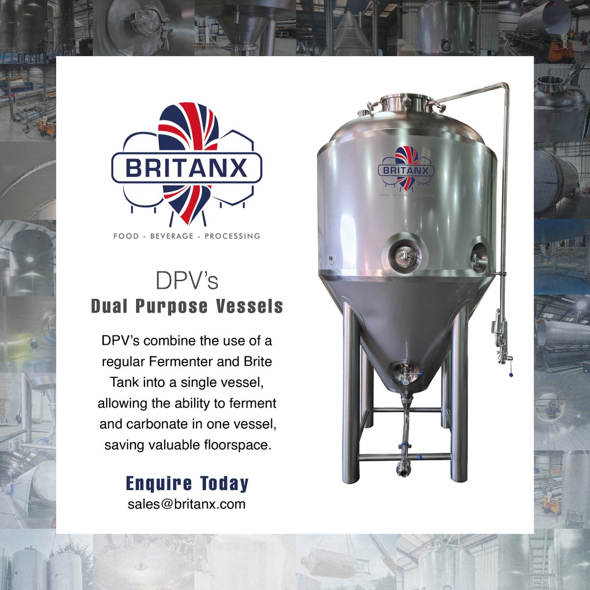 Britanx_'s tweet photo. Standard or bespoke vessels in various sizes. Email sales@britanx.com to find out more.

#DPV #unitank #fermentation #FV #conicalfermenter #BBT #britetank #matuaration #conditioning #craft #beer #brewery #beverage #vessels #ukmanufacturing #ukmfg #madeinbritain #britishtanks https://t.co/dcQOMBwjt0
