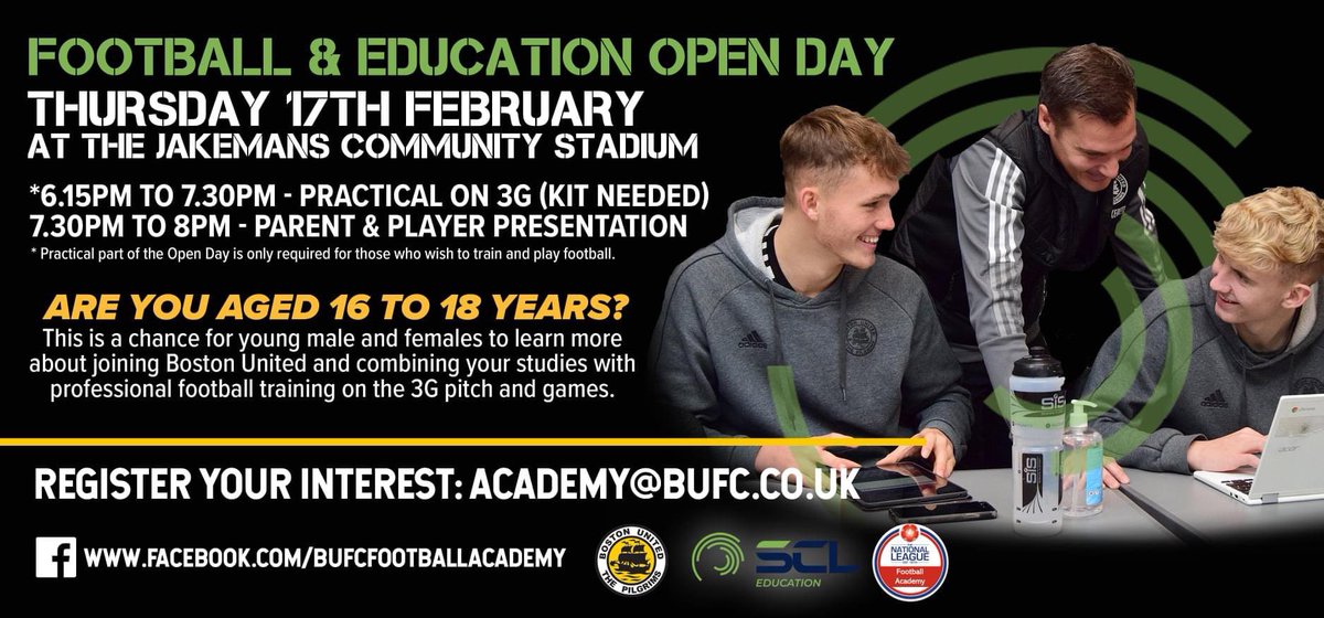 Are you currently in Year 11 and looking at your options for when you finish school? Why not come to our Education Open Day and find out more about combining your studies with coaching or professional football training.

🗓 Thursday 17th February at The Jakemans Community Stadium
