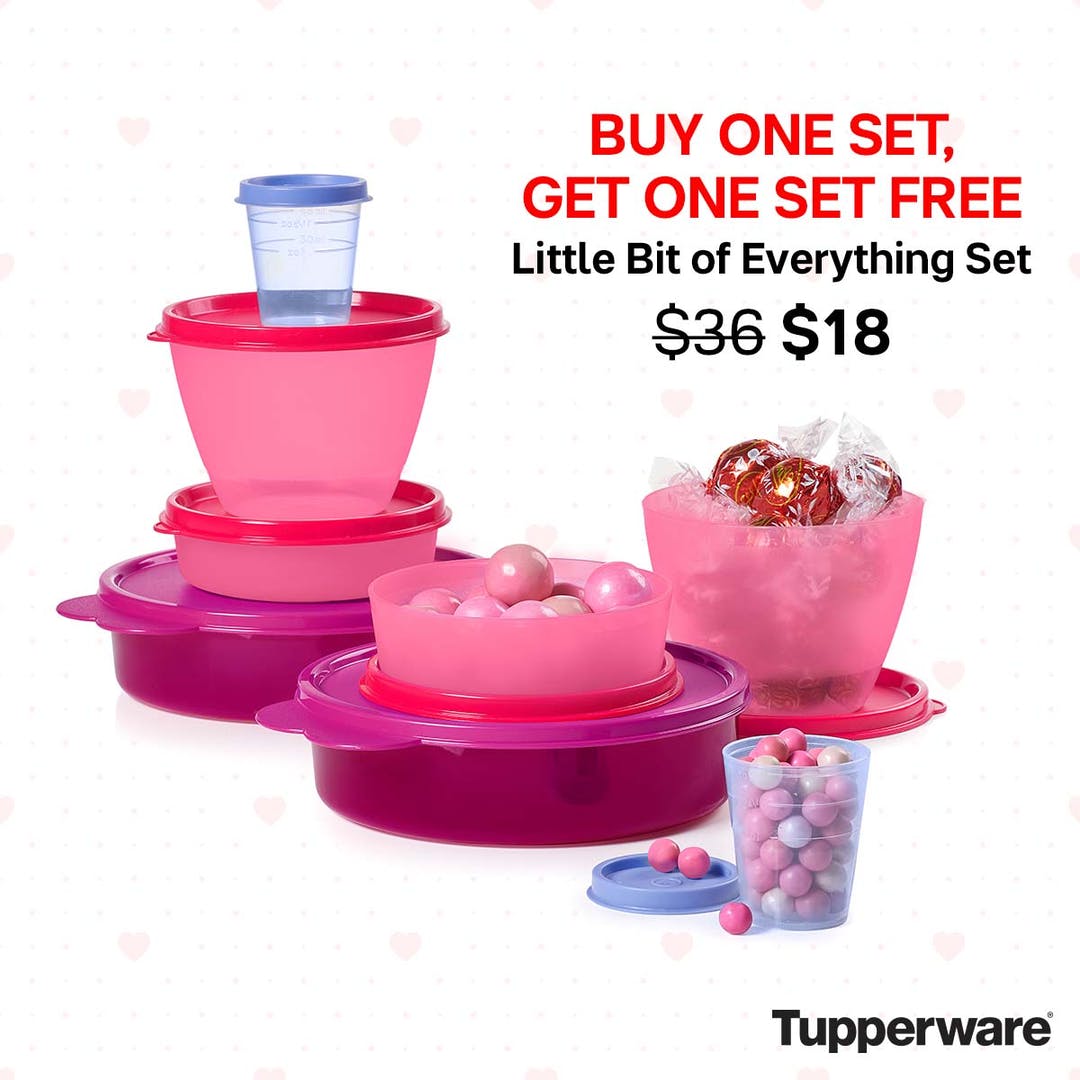 Kelly Atlas on X: Pretty in pink! Two sets for the price of one! Includes  2 each: 2-oz Tupper Minis, 6-oz Little Wonder Bowls, 13 1/2-oz Refrigerator  Bowls, and 2 cup Big