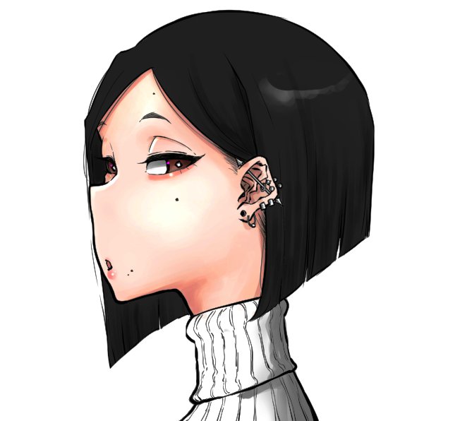 1girl mole solo black hair piercing white background turtleneck  illustration images