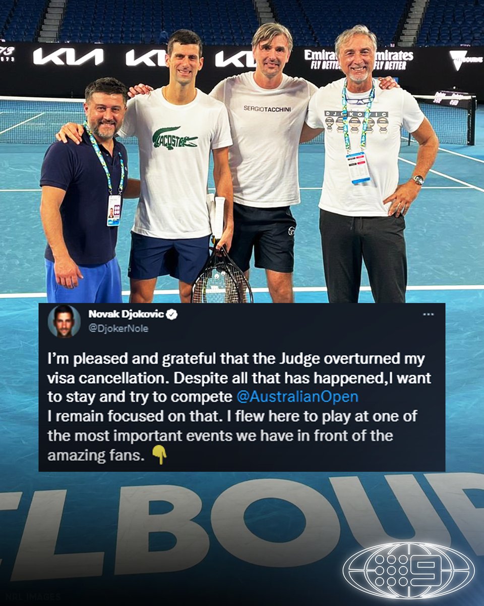 Novak Djokovic has broken his silence, and shared a photo of him training tonight. #9WWOS #Tennis #AUSOpen #Djokovic
