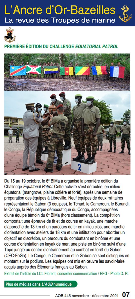 DLIAG_Officiel's tweet image. L'Ancre d'Or Bazeilles @troupesdemarine en parle dans son édition de novembre-décembre 2⃣0⃣2⃣1⃣ ➡️ retour sur le challenge #EquatorialPatrol un des moments forts de l'activité des #EFG #6eBIMa l'année dernière @EtatMajorFR