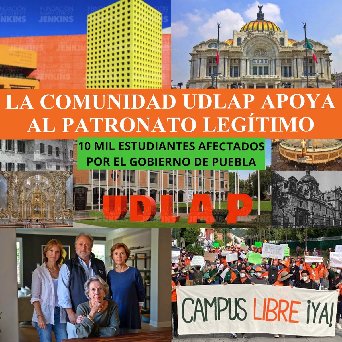 HelenVL6's tweet photo. LA Comunidad #UDLAP  y la sociedad poblana que conoce la ardua labor de la @Fund_MSJenkins   ,apoya al legítimo patronato y solicita  al @Gob_Puebla les devuelva el Campus para mantener su Excelencia 
@anaterearanda @monica_rdv @Nancydelasa @chamacah @jenroma27 
#UDLAPSecuestrada https://t.co/jc2dzYODCb