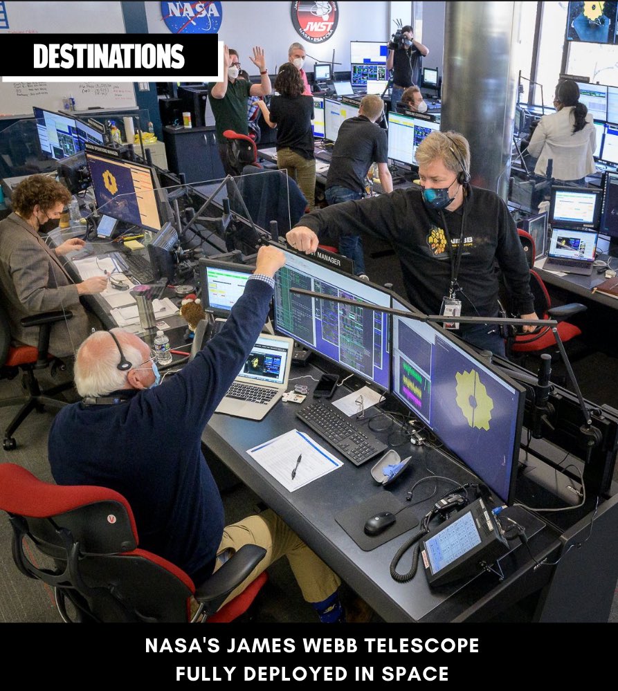 DestinationsPk's tweet photo. The James Webb Space Telescope completed its two-week-long deployment phase on Saturday, unfolding the final mirror panel as it readies to study every phase of cosmic history. 
#NASA #DestinationspkDaily https://t.co/wc6DBRBGJE