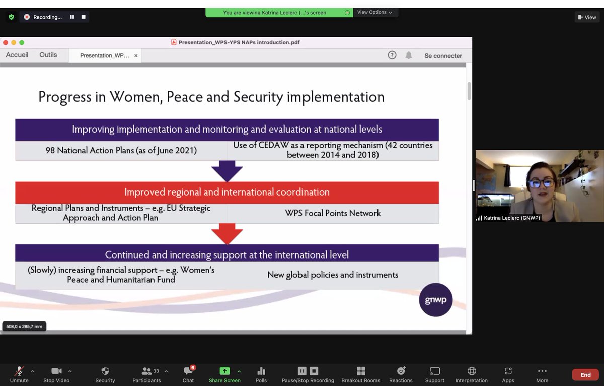 🙌Listening to one of my favourite co-authors <a href="/leclerc_katrina/">Katrina Leclerc (she/elle/ella)</a> this morning at the #YWL virtual forum in #GLR 🇷🇼🇧🇮🇨🇩 discussing the best practices for #NAP development 

#YoungWomenLead #Youth4Peace #YPS