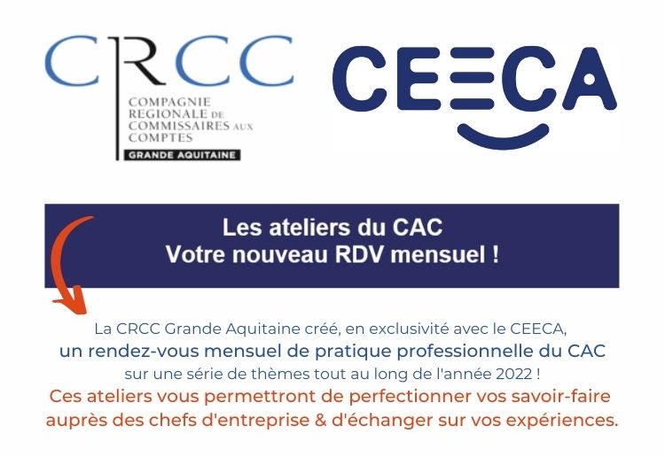 CRCC_GA's tweet photo. 🚀La @CRCC_GA créé avec le #CEECA, "les ateliers du CAC". 11 sessions de 2h proposées en distanciel 1 mercredi par mois de 17h à 19h‼️
👉1er ATELIER : Audit des estimations comptables : Démarche du CAC
📆 Mercredi 26 janvier 2022
📝Inscription : https://t.co/06esBm1XUj https://t.co/vWxzBxAgY3