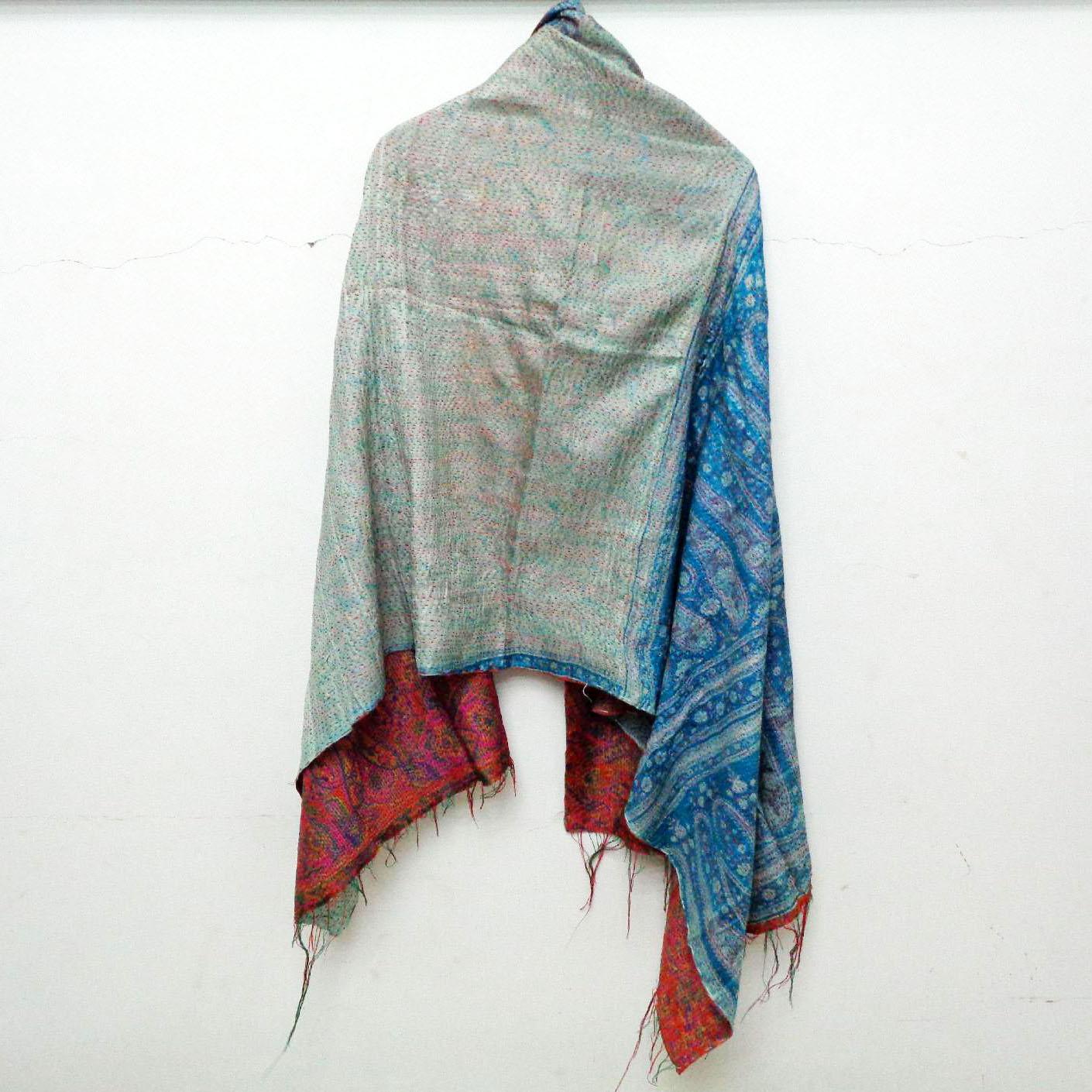 Silk Kantha Scarf Neck Wrap Stole Dupatta Stitched Embroidered Scarf Veil Boho  KE79