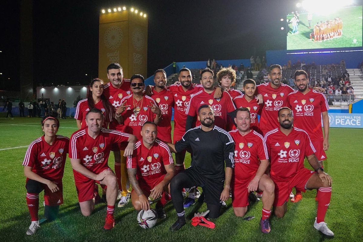 FfP_Global's tweet photo. @FfP_Global as Legacy Partners with @DubaiCares of the UAE All Stars Match at Expo 2020 Dubai, were honoured to be part of such a fantastic day full of iconic players and #FootballersforPeace 🔝⚽️ ☮️ 

#UAEAllStars #FootballforPeace https://t.co/M3TtnWSEph
