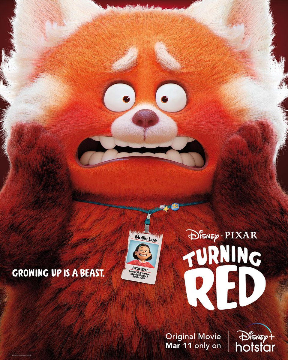 A 13-year-old girl suddenly turns into a giant red panda whenever she gets too excited.

Disney Pixar's new film #TurningRed by #DomeeShi, premieres March 11th on @DisneyPlusHS.

In English, Hindi, Tamil, Telugu and Malayalam.

@Disney @Pixar @PixarTurningRed