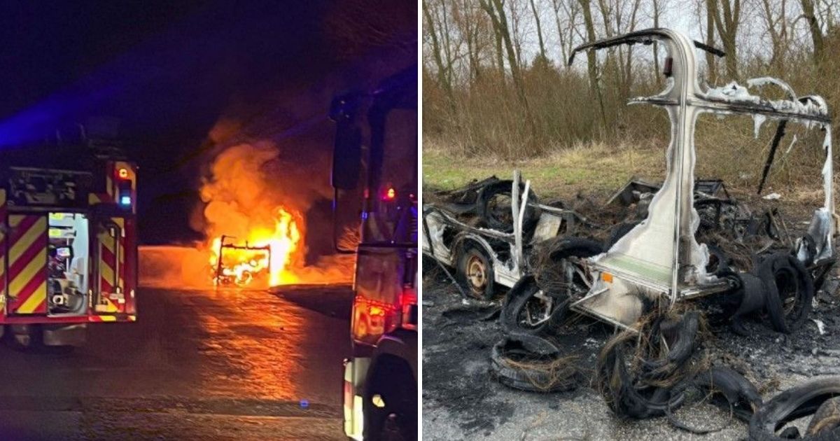 Charred remains of caravan left on roadside after fire rips through vehicle https://t.co/D0Tqm6yqRE https://t.co/kwo3MTjRbL