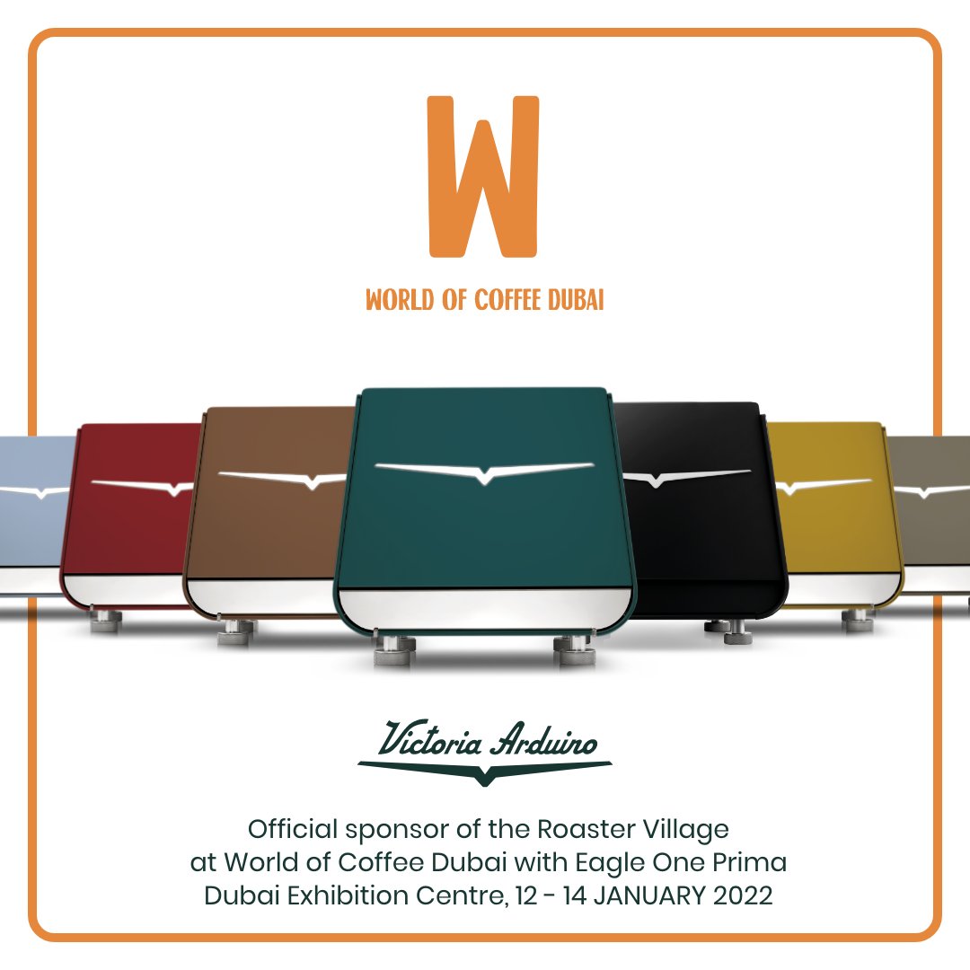 victoriaarduino's tweet photo. We are pleased to announce that from 12th to 14th January, at the #Dubai Exhibition Centre - EXPO 2020, #VictoriaArduino will be present at the #WorldOfCoffeeDubai as the official sponsor of the Roaster Village with #EagleOnePRIMA. We're waiting for you at #WOCDUBAI https://t.co/wjcc2xP8l1