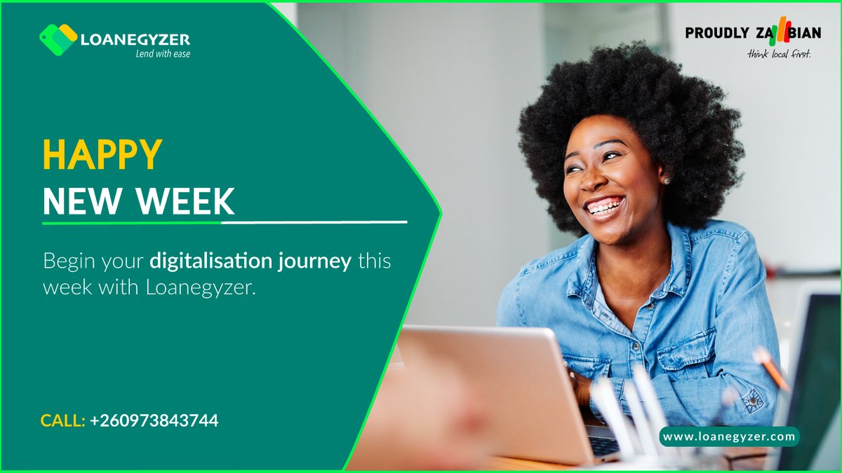 loanegyzer's tweet photo. #HappyNewWeek Loanegyzer is here to help you get started on your digital lending journey. 

#proudlyzambian #digitallending #automation #fintech #fintech4u #credit #innovation #digitaltransformation #microfinance #microloans #creditinnovation #digitaltransformation https://t.co/IV84hiS7mJ
