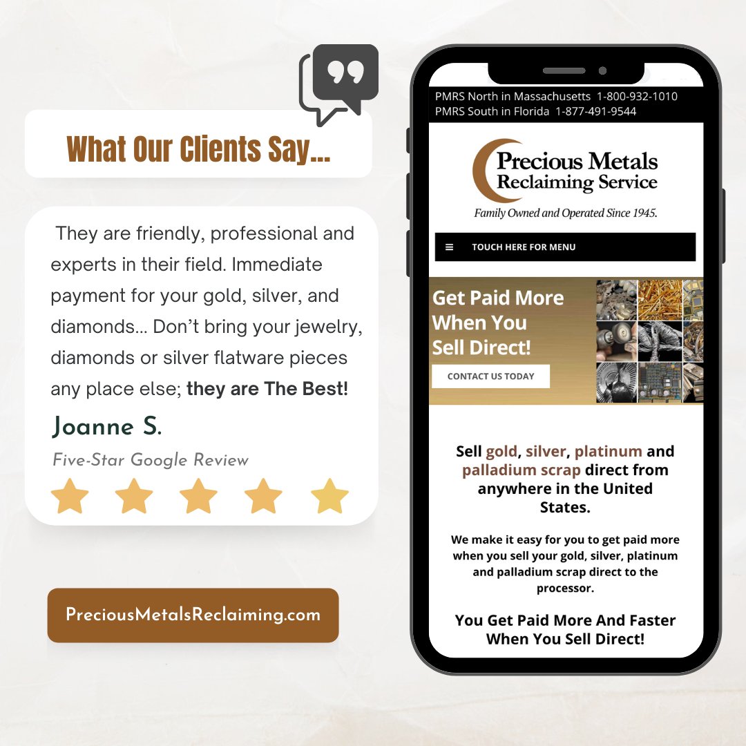 ReclaimMetals's tweet photo. Sometimes, our clients say it best. Thank you for the five-star review, Joanne!

We make it easy for you to get paid more and faster when you sell your gold, silver, platinum, palladium and diamonds direct to the processor.

https://t.co/hgvTuBEWUE

#gold #silver #platinum https://t.co/p6zYdLqkZS