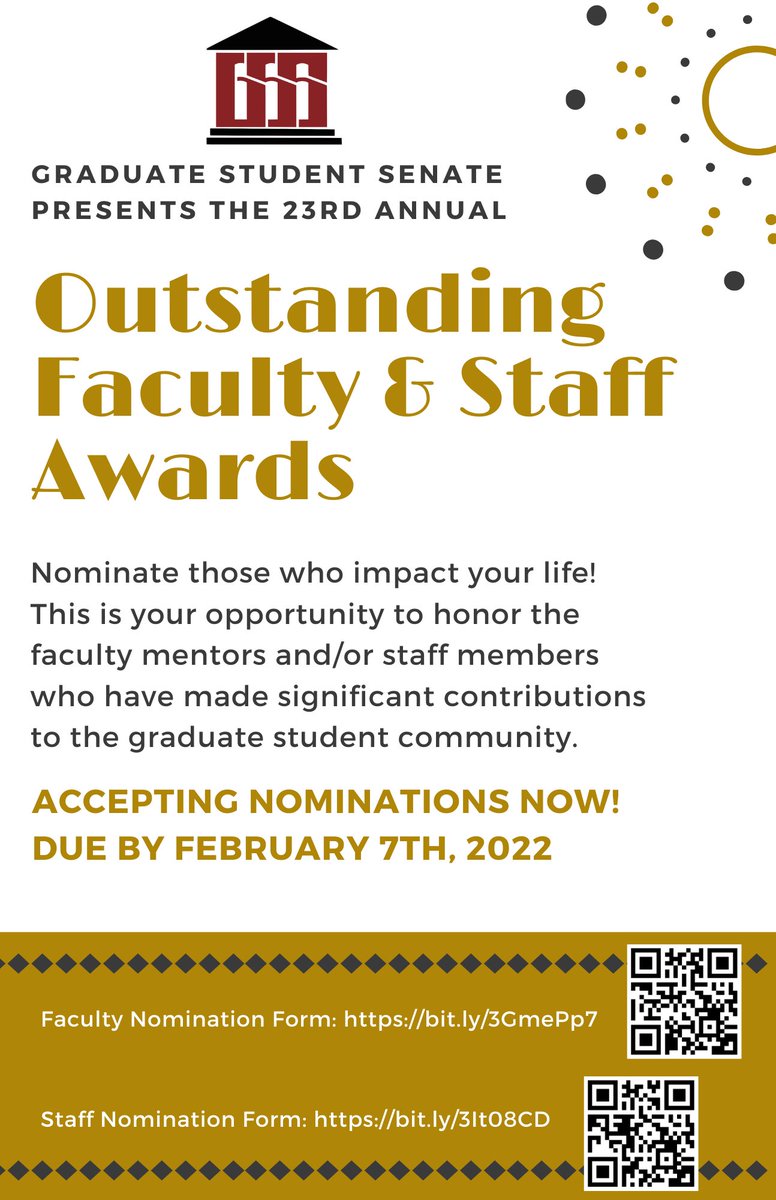 Want to show an amazing WUSTL faculty or staff member your appreciation? Nominations for this year’s Outstanding Faculty and Staff Awards are open until Feb 7th!

Nominate through these links:
Staff Nominations: bit.ly/3It08CD
Faculty Nominations: bit.ly/3GmePp7