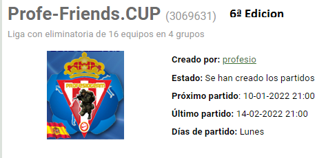 A menos de una hora para el comienzo de la sexta edición de la Profe-Friends.CUP . Revisar ya vuestras alineaciones por que empieza a rodar el esférico. Suerte para todos. #Hattrick  #FelizLunes