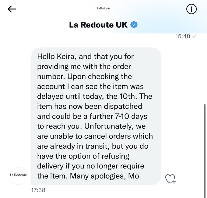 Reminder to NEVER order from @LaRedouteUK   No communication whatsoever nor info on my account on there<a class="tags" target="_blank" title="On Twitter" href="/?out=eyJ0eXAiOiJKV1QiLCJhbGciOiJIUzUxMiJ9.eyJpYXQiOjE3MjE4NDQ1MzAsImlzcyI6InR3cG9ybnN0YXJzLmNvbSIsIm5iZiI6MTcyMTg0NDUzMCwiZXhwIjoxNzUzMzgwNTMwLCJyZWRpcmVjdF91cmwiOiJodHRwczovL3R3aXR0ZXIuY29tL0xhUmVkb3V0ZVVLIn0.n0tC1tpeUB_BjPu8nHQvY9ujV4xAVUAqRGfjMQnz9MGGwqkZOVK3wgLYCL4d_0pd-ir3xA4iYqAKomv-9JmaYA">@LaRedouteUK</a><a href="/tag/mathewmorgan"class="tags"><span>#mathewmorgan</span></a>