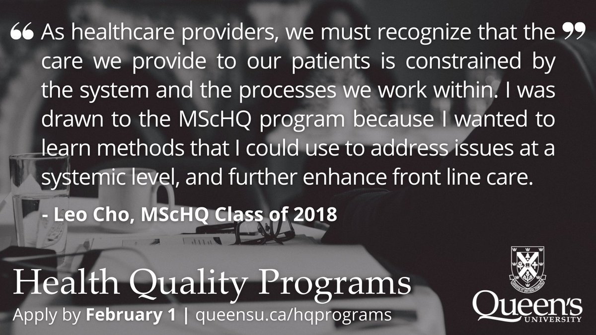 ☑️Interprofessional, team-based approaches to #qualityimprovement & reducing risk in #healthcare 
☑️Did we mention we've been teaching online for over 9 years?
Learn more about where a graduate degree in #healthquality can take you. Apply by Feb 1st. 
➡️ queensu.ca/hqprograms