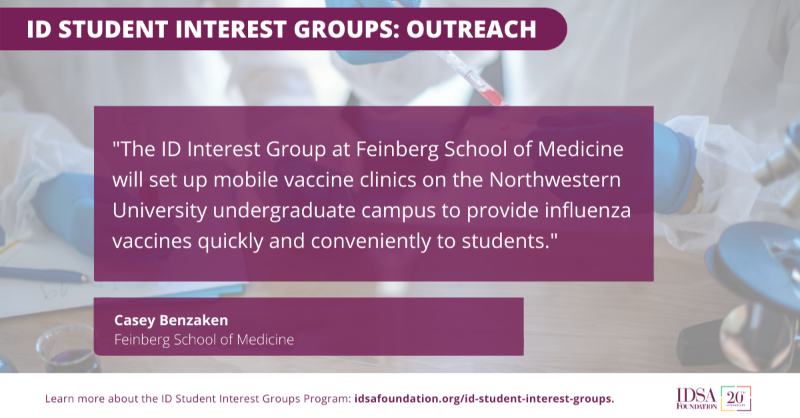 IDSAFoundation's tweet photo. These ID Student Interest Groups from @NUFeinbergMed, @UNTsocial and @UWMedicine are taking action to get involved in local communities and outreach to underserved populations. The #FieldOfID is highly specialized and quality patient care is fundamental! https://t.co/WamWRtXXpX