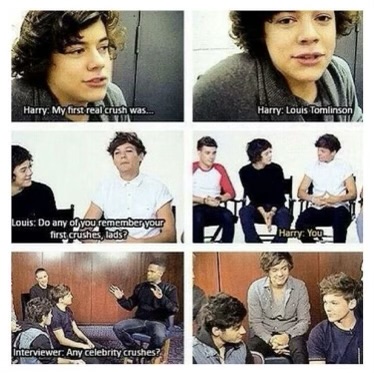 goldenashx's tweet photo. "Harry's first real crush was Louis." yes and they're still together and going strong. https://t.co/jyfjn75J3r