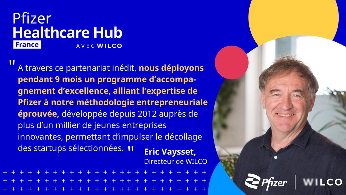 WILCO_startup's tweet photo. [#PfizerHealthcareHub] 🎊 Nous sommes fiers d'associer @WILCO_startup à la 3è édition du Pfizer Healthcare Hub France pour accompagner jusqu'à 5 #startups en e-santé 👩‍⚕️ Découvrez la vision de notre Directeur, Eric Vaysset👇Candidatez ici 💻 https://t.co/2q8J9EGi4e @Pfizer_France https://t.co/2kdeoHSPas