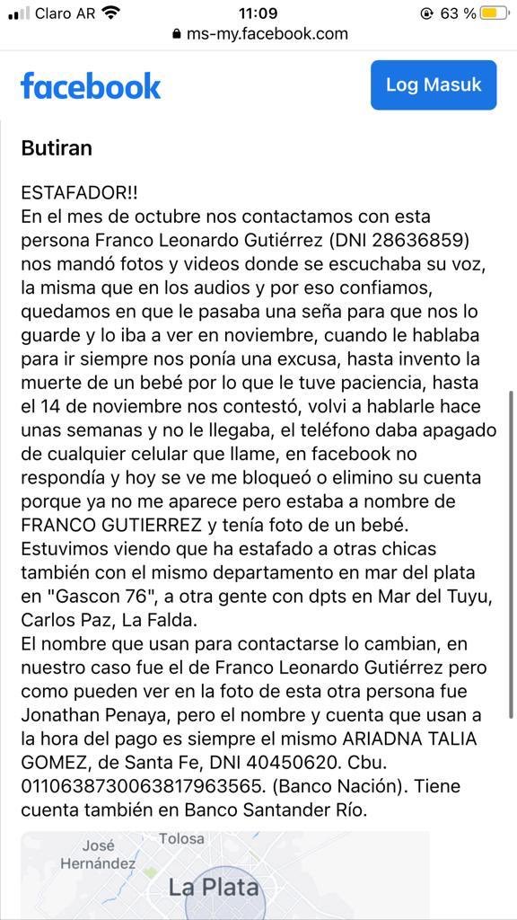 javicuello5's tweet photo. por favor DIFUNDIR!!! Esta persona nos cagó el depto que teníamos alquilado del 15 a 25 de enero😭 https://t.co/7SqBPK6jg3