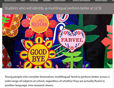 WycliffeMFL's tweet photo. A new study by The Unversity of Cambridge reveals that students who self-identify as multilingual perform better at GCSE, 'regardless of whether they are actually fluent in another language,' #whystudylanguages #languages @WycliffeCollege https://t.co/TzPwr56nsq