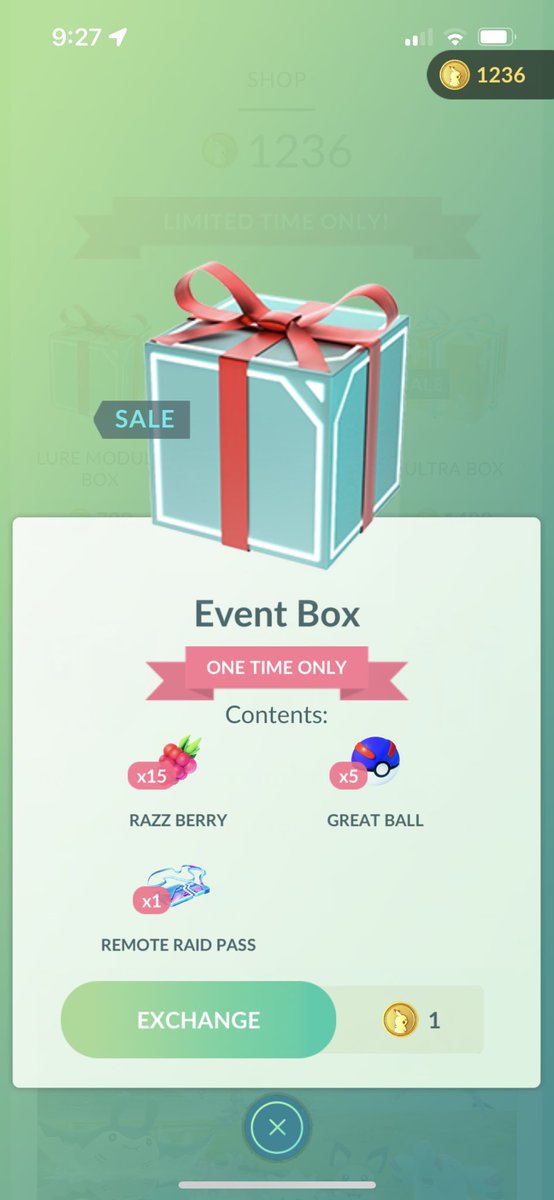 Don’t forget to claim your 1 pokecoin box in the shop ✨ #PokemonGo #RemoteRaidPass
