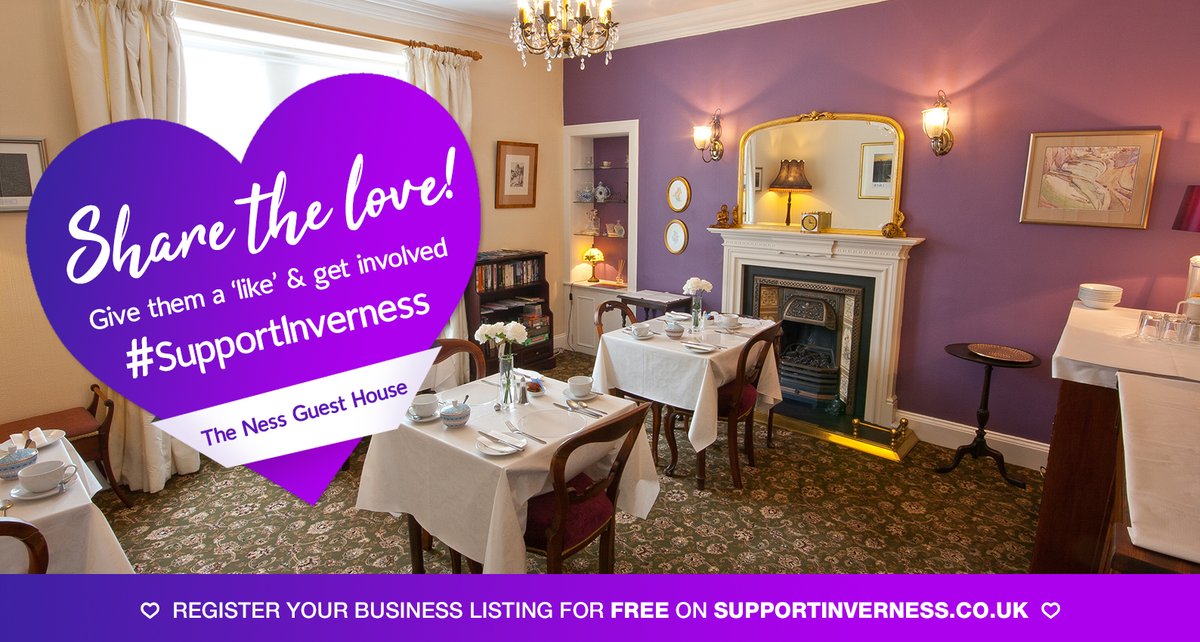SupportInvernss's tweet photo. Please give a warm @SupportInvernss welcome to @NessGuestHouse! "A cosy, family run B&amp;B in the city centre of Inverness with four ensuite rooms, free off street private car park, free wifi and full cooked Scottish breakfast." #SupportInverness https://t.co/wo1BJpUTq0