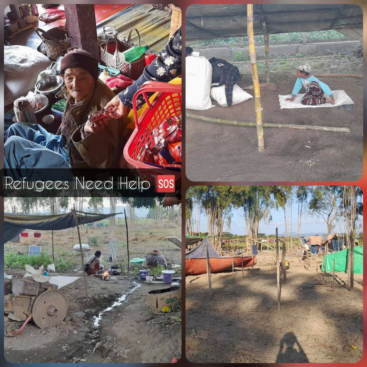 susalvia's tweet photo. Clashes in #Kale city bet:SAC &amp; local PDF.The refugee camp in Nat Myaung, the infant mortality is occurring &amp;  elderly are suffering from malnutrition &amp; urgently need Medical Supplies #NoFlyZoneInMyanmar  #2022Jan10Coup  #WhatsHappeningInMyanmar https://t.co/W4geeviyLW