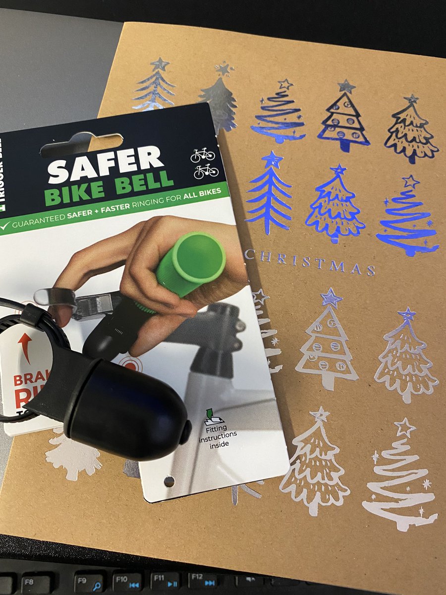 So lucky to have been given a #secretsanta gift today. It’s been waiting for me, from one of the amazing #primarycareteams I’m part of. 

They know me well. A safer bike bell, for the two wheeled commute🚴‍♀️

#cyclist 
#saferbikebell 
#getoutmyway 
#dingding