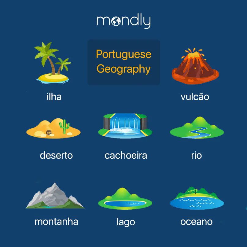 MondlyLanguages's tweet image. Olá, Mondly learners, time to expand your Portuguese vocabulary. How about we learn some landforms today? 🌋 🏝️ 🏜️ 
#portuguese #languagelesson