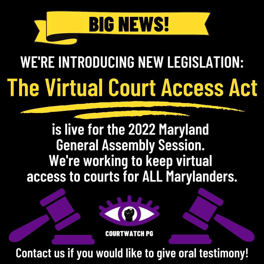 We're introducing legislation this year to keep courts virtual! Reach out to us if you'd like to give oral testimony. #CourtwatchPG #DontBelieveUsComeWatch