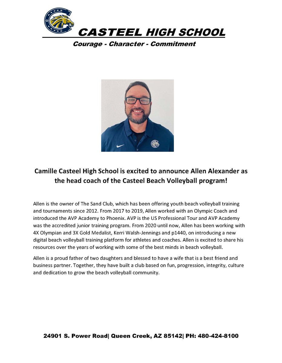 CasteelAthletic's tweet photo. Help us Welcoming Coach Alexander!  Coach Alexander brings a wealth of experience to our beach program and will make an immediate impact!  #coltstrong https://t.co/5ftdjJKkuZ
