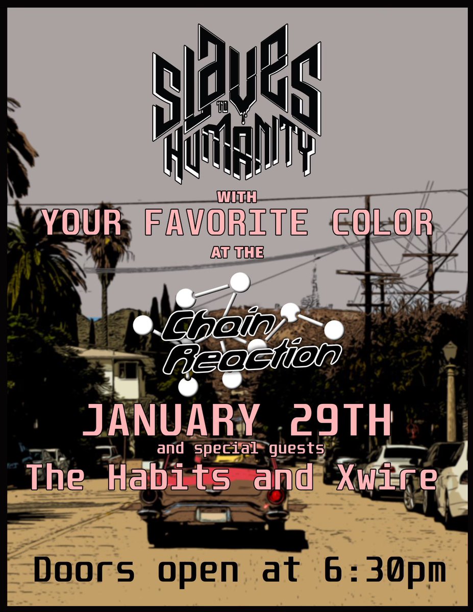 Slaves To Humanity (@sthrockband) on Twitter photo Slaves To Humanity live at the <a href="/ChainReactionCA/">Chain Reaction</a> on 1/29 with Your Favorite Color, The Habits and @blackrockcandy <a href="/SluggoDoug/">Doug Sluggo Roberts</a> <a href="/MarciWiser/">Marci</a> <a href="/FriedmanAmps/">Friedman Amps</a> <a href="/BlueMicrophones/">Blue Microphones</a> <a href="/955KLOS/">95.5 KLOSFM</a> <a href="/ernieball/">Ernie Ball</a> #liveshow #concert #livemusic #rockshow #sunsetgrunge Slaves To Humanity live at the <a href="/ChainReactionCA/">Chain Reaction</a> on 1/29 with Your Favorite Color, The Habits and @blackrockcandy <a href="/SluggoDoug/">Doug Sluggo Roberts</a> <a href="/MarciWiser/">Marci</a> <a href="/FriedmanAmps/">Friedman Amps</a> <a href="/BlueMicrophones/">Blue Microphones</a> <a href="/955KLOS/">95.5 KLOSFM</a> <a href="/ernieball/">Ernie Ball</a> #liveshow #concert #livemusic #rockshow #sunsetgrunge