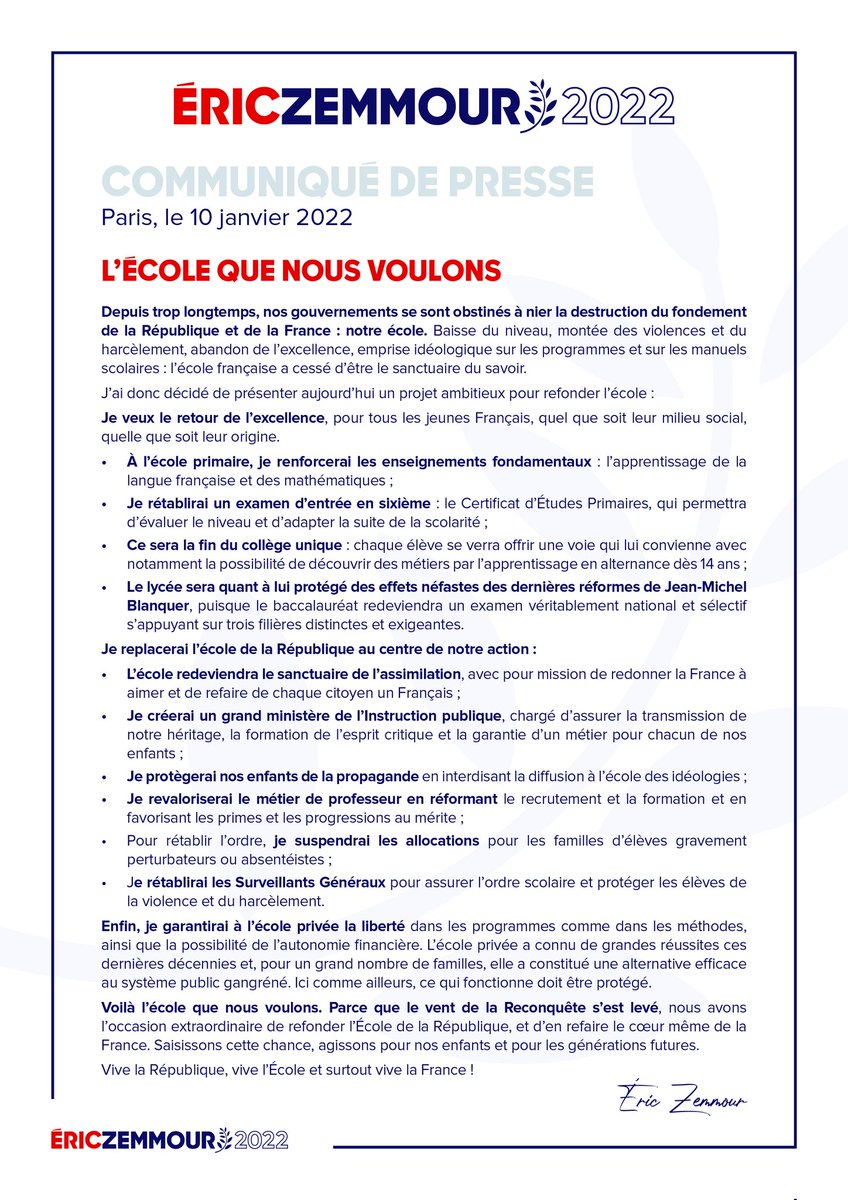 ZemmourEric's tweet photo. L'école que nous voulons !
#ZemmourEcole https://t.co/NMlTjPuuVK