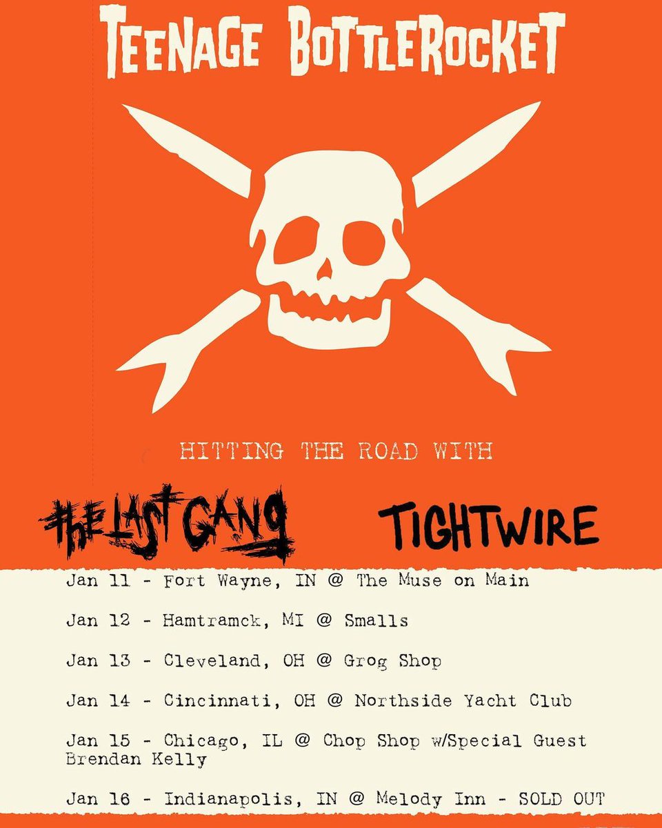 thelastgangband's tweet photo. We're ready to start 2022 off with @teenagebottlerocket and @tightwirempls tomorrow night in Fort Wayne!!
See ya there, friends!
βπ½π€
#TheLastGang #TeenageBottleRocket #TightWire #FortWayne #Hamtramck #Cleveland #cincinnati #chicago #indianapolis #tour #fatwreckchords https://t.co/QLCU6j8i43
